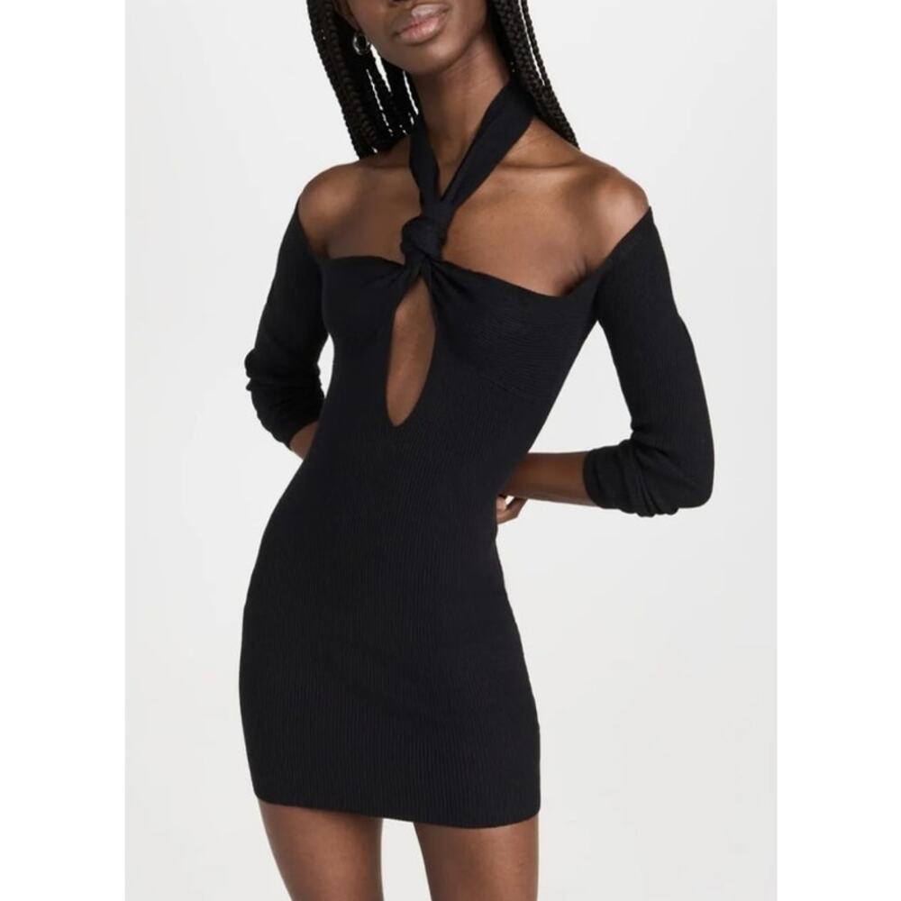 NEW ATOIR Rae Dress XS US 2 Black Ribbed Mini LBD Cutout Bodycon Viscose